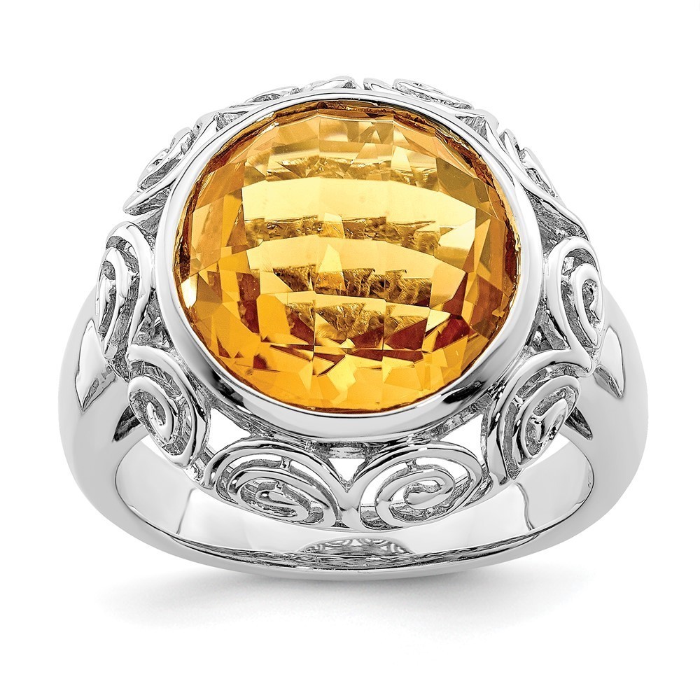 925 Sterling Silver Rhodium Citrine (November Birthstone) Ring Size 7